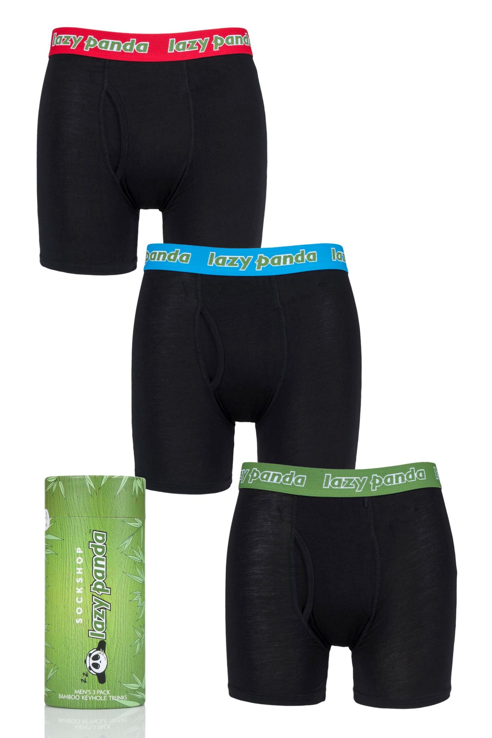 3 Pack Black / Red / Green Bamboo Boxer Shorts Men's Large - Lazy Panda