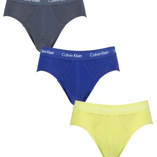 Mens 3 Pack Calvin Klein Cotton Stretch Hip Briefs Hemisphere / Direct Green / Blue XL
