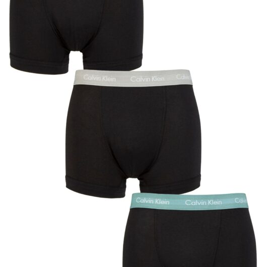 Mens 3 Pack Calvin Klein Cotton Stretch Trunks Wild Aster / Grey / Green XS