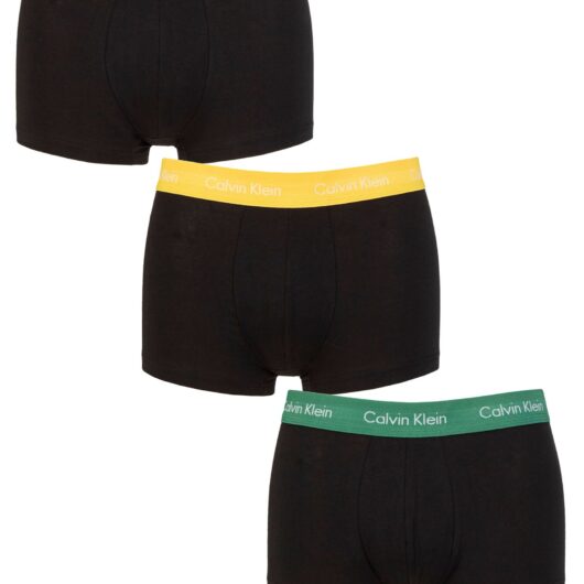 Mens 3 Pair Calvin Klein Low Rise Trunks Black / Yellow / Flag Green S