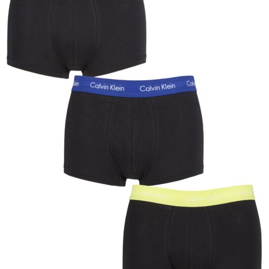 Mens 3 Pair Calvin Klein Low Rise Trunks Hemisphere / Direct Green / Blue XS