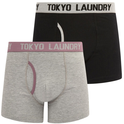 Mens Underwear Abbots 3 (2 Pack) Boxer Shorts Set in Light Grey Marl / Grapeade / S - Tokyo Laundry