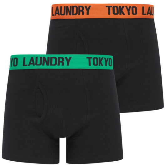 Mens Underwear Marthem (2 Pack) Boxer Shorts Set in Orangeade / Deep Green / S - Tokyo Laundry