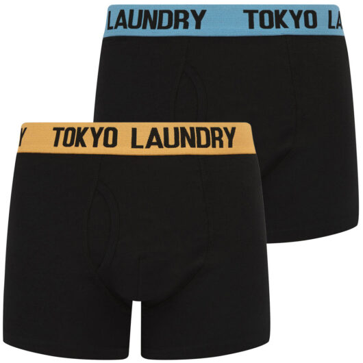 Mens Underwear Marthem 3 (2 Pack) Boxer Shorts Set in Blissful Blue / Mock Orange / S - Tokyo Laundry