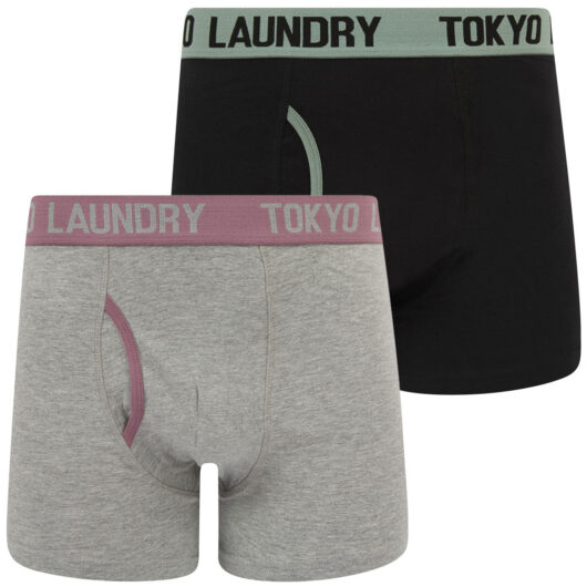 Mens Underwear Rosman (2 Pack) Boxer Shorts Set in Chinois Green / Grapeade / S - Tokyo Laundry