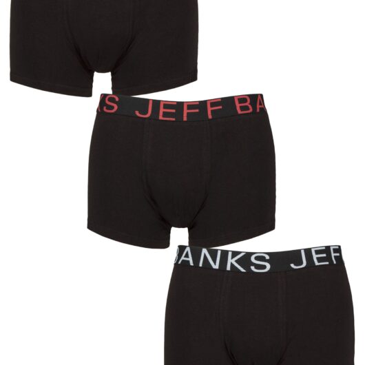 Mens 3 Pack Jeff Banks Plain Cotton Trunks Black / Green S