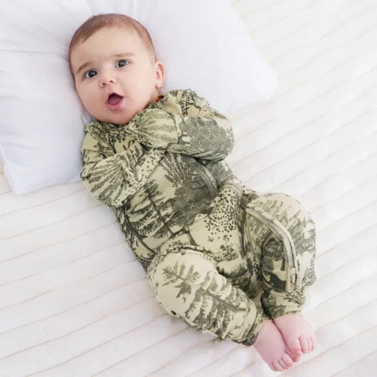 Baby Boy/Girl Plant Print Zip-up Snug-Fitting Wool Pajamas