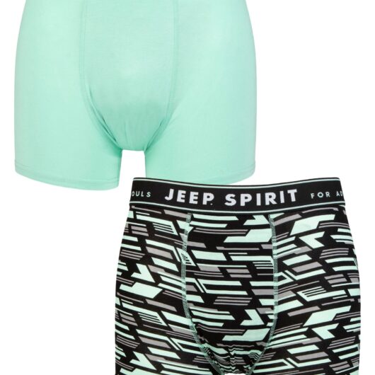Mens 2 Pack Jeep Camo Printed Bamboo Trunks Cool Grey / Turquoise XL