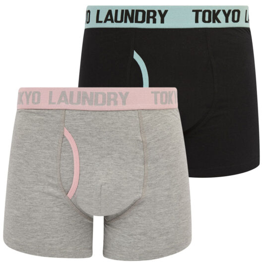 Mens Underwear Abbots 3 (2 Pack) Boxer Shorts Set in Forget Me Not Blue / Pink Nectar / S - Tokyo Laundry