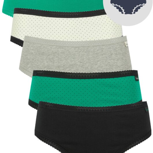 Womens Underwear Maria 2 (5 Pack) Assorted Stretch Cotton Briefs with Lace Trim in Jet Black / Pepper Green / Light Grey Marl / Snow White / XS - Tokyo Laundry