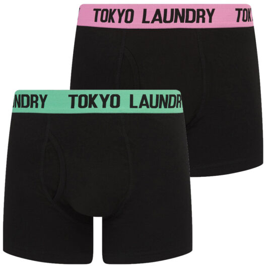 Mens Underwear Nakos (2 Pack) Boxer Shorts Set in Sachet Pink / Dusty Jade Green / S - Tokyo Laundry