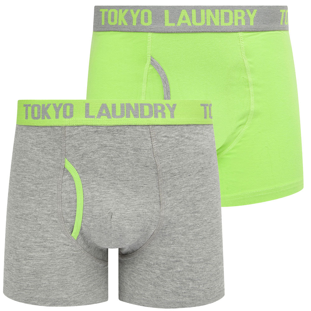 Mens Underwear Budworth 2 (2 Pack) Boxer Shorts Set in Light Grey Marl / Opaline Green / M - Tokyo Laundry