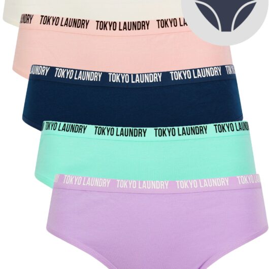 Womens Underwear Zara 17 (5 Pack) Assorted Stretch Cotton Briefs in Lilac Crocus Petal / Ice Green / Gibraltar Sea / Veiled Pink / Snow White / XS - Tokyo Laundry