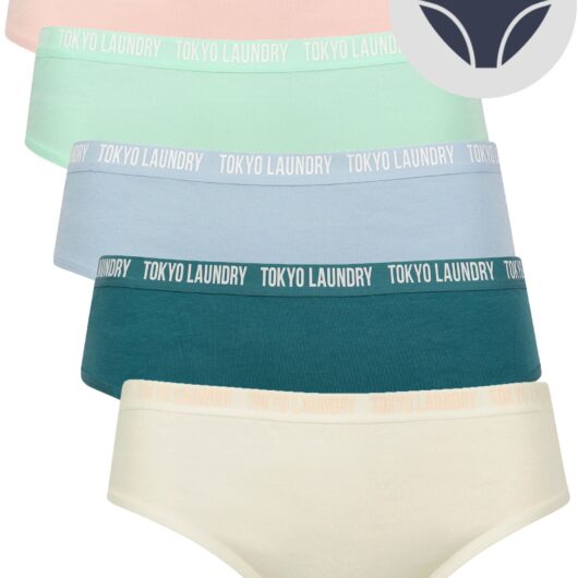 Womens Underwear Zara 19 (5 Pack) Assorted Stretch Cotton Briefs in Lotus Pink / Brook Green / Cashmere Blue / Brittany Blue / Sugar Swizzle / XS - Tokyo Laundry