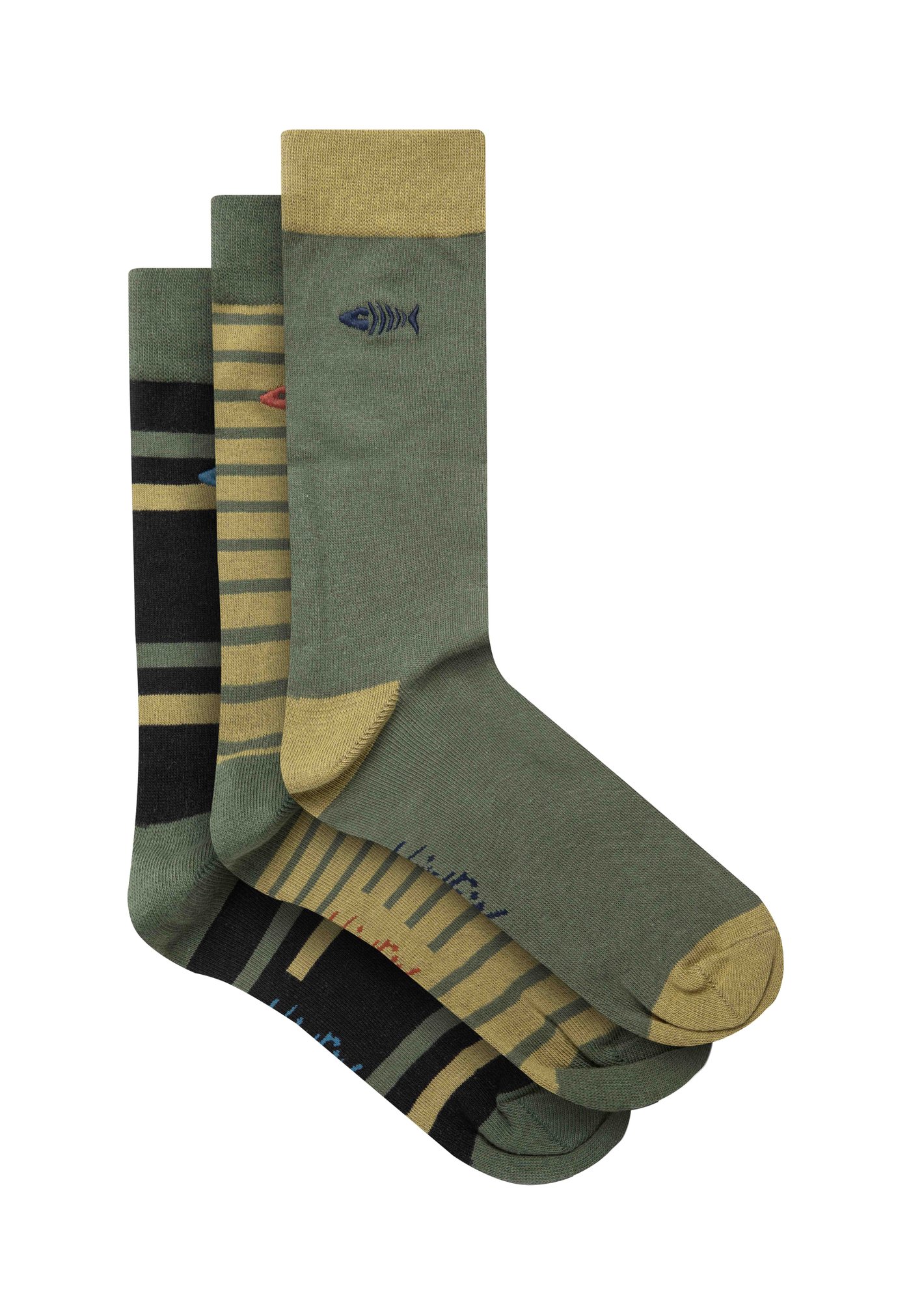 Weird Fish Wyatt Mens Socks 3 Pack Deep Lichen Green Size 7-11
