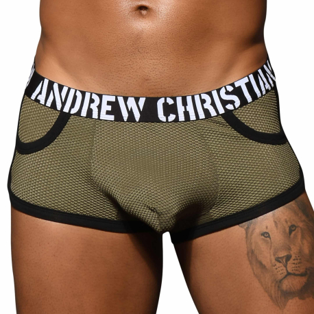 Andrew Christian Almost Naked Military Mesh Pocket Trunks - Olive