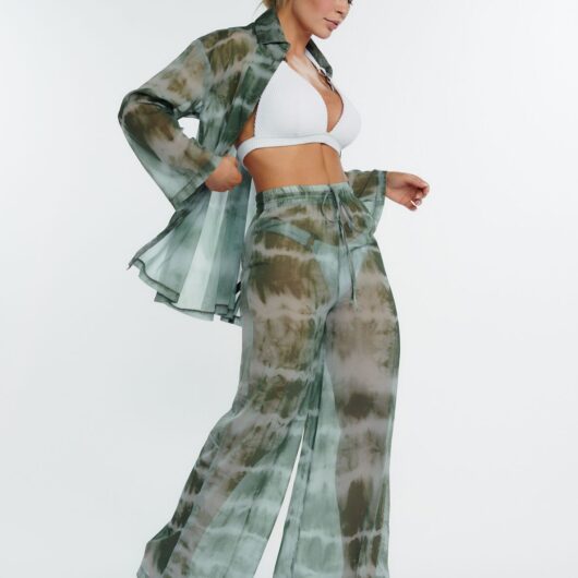 Boux Avenue Chiffon wide-leg trousers - Green Mix - S