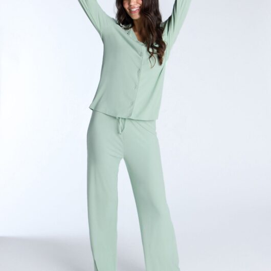 Boux Avenue Ribbed modal pyjama trousers - Sage Green - 12