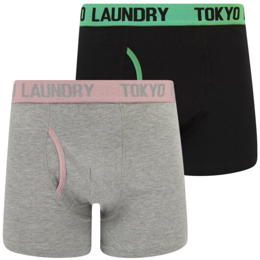 Mens Underwear Klein (2 Pack) Boxer Shorts Set in Dusty Jade Green / Moonlite Mauve / S - Tokyo Laundry