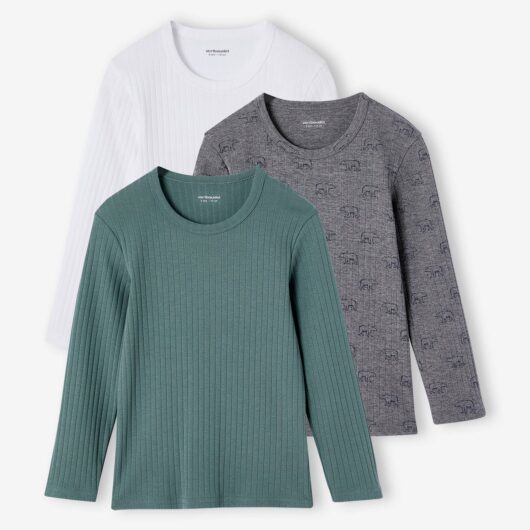 Pack of 3 Long Sleeve Rib Knit Tops for Boys emerald green