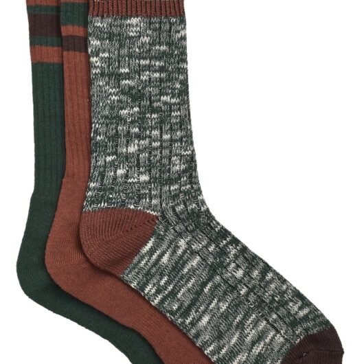 Weird Fish Fernvale Striped Boot Sock 3pk Rust Leaves Size 7-11